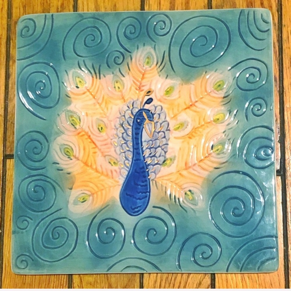🦚Hand painted Peacock Tile. Paper Destiny-Papyrus